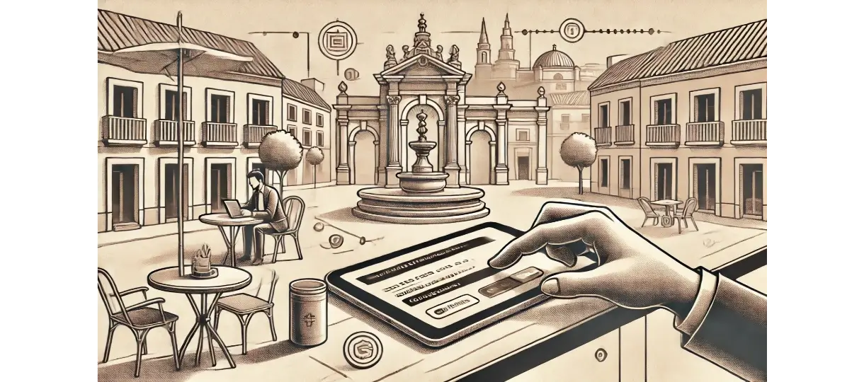 Banner image of a hand using an ipad working in Spain