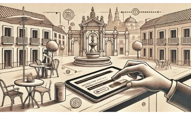 Artistic depiction of Spanish architecture and cultural elements, symbolizing cultural readjustment.